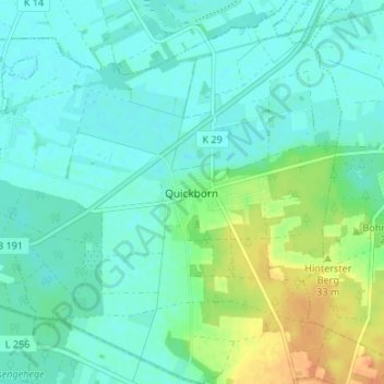 Mapa topográfico Quickborn, altitud, relieve