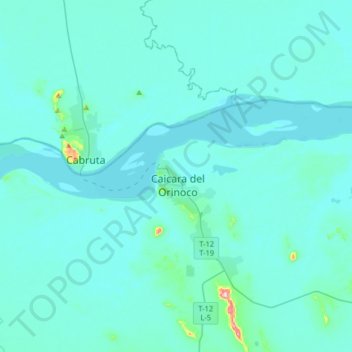 Mapa topográfico Caicara del Orinoco, altitud, relieve