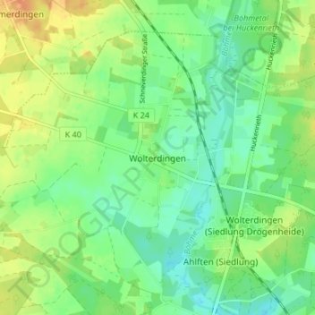 Mapa topográfico Wolterdingen, altitud, relieve
