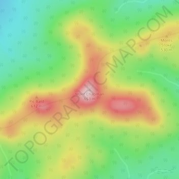 Mapa topográfico Mont Chapman, altitud, relieve