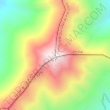 Mapa topográfico Cordillera de la Costa, altitud, relieve