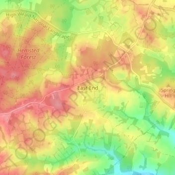 Mapa topográfico East End, altitud, relieve