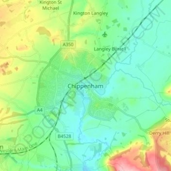 Mapa topográfico Chippenham, altitud, relieve