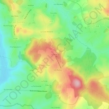 Mapa topográfico Le Brûlé, altitud, relieve