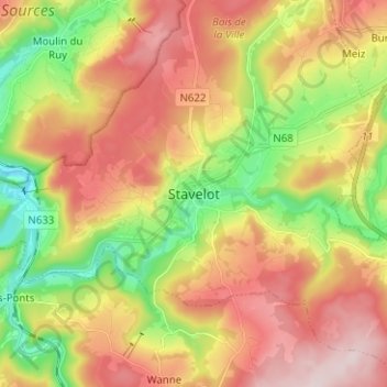 Mapa topográfico Stavelot, altitud, relieve