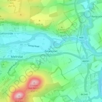 Mapa topográfico Newstead, altitud, relieve