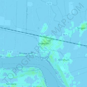 Mapa topográfico Oldersum, altitud, relieve