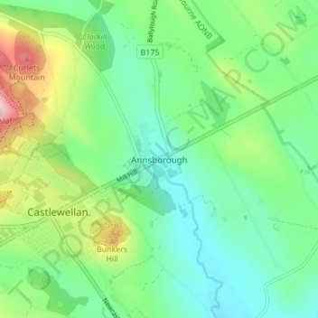 Mapa topográfico Annsborough, altitud, relieve