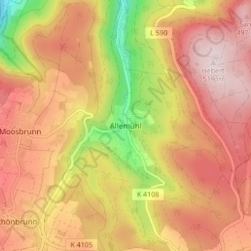 Mapa topográfico Allemühl, altitud, relieve