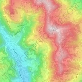 Mapa topográfico Alvese, altitud, relieve