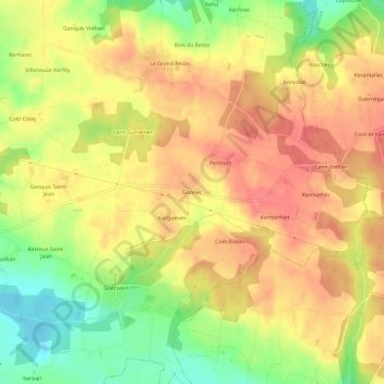 Mapa topográfico Gonnec, altitud, relieve