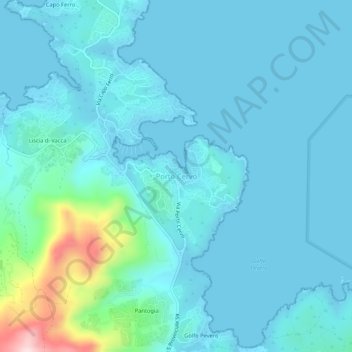 Mapa topográfico Porto Cervo, altitud, relieve