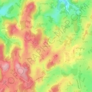 Mapa topográfico Bordessoul, altitud, relieve