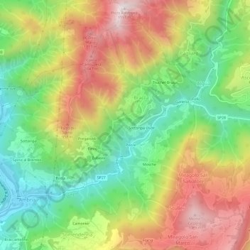 Mapa topográfico Staviglio, altitud, relieve