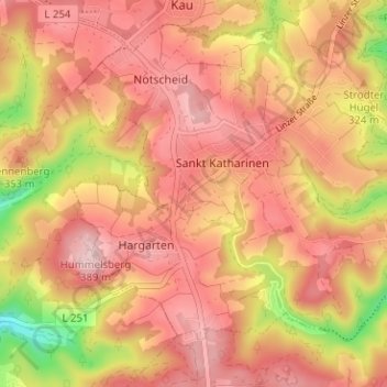 Mapa topográfico Noll, altitud, relieve