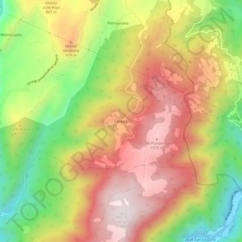 Mapa topográfico Ceseggi, altitud, relieve