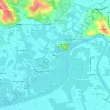 Mapa topográfico Rouzet, altitud, relieve
