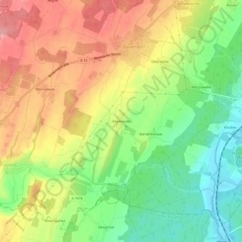 Mapa topográfico Adelsreute, altitud, relieve