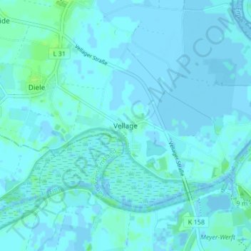 Mapa topográfico Vellage, altitud, relieve