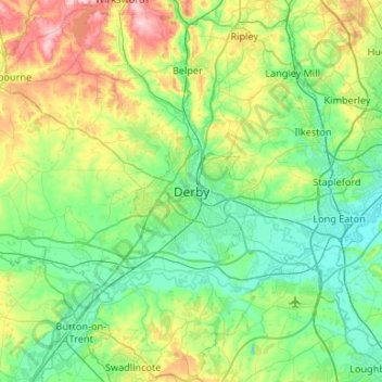 Mapa topográfico Derby, altitud, relieve
