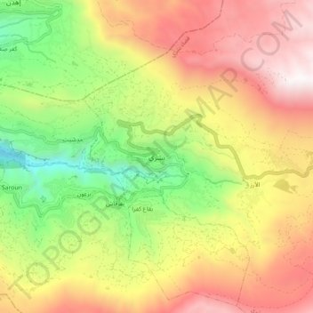 Mapa topográfico Bsharri, altitud, relieve
