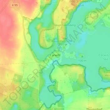 Mapa topográfico Carwitz, altitud, relieve