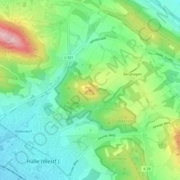 Mapa topográfico Knüll, altitud, relieve