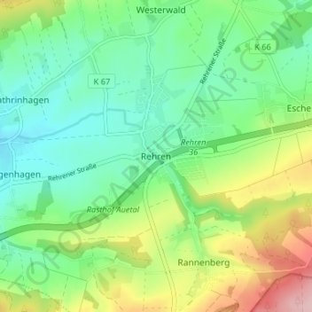 Mapa topográfico Rehren, altitud, relieve