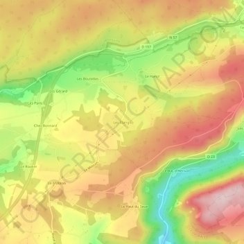 Mapa topográfico Les Étangs, altitud, relieve