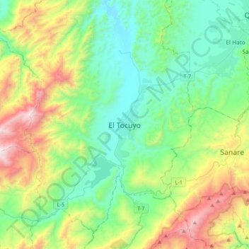 Mapa topográfico El Tocuyo, altitud, relieve