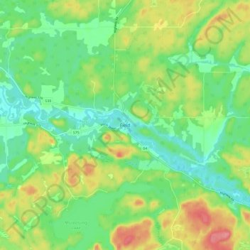 Mapa topográfico Field, altitud, relieve