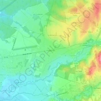 Mapa topográfico Chavannes, altitud, relieve