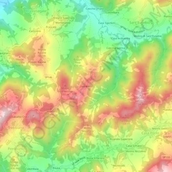 Mapa topográfico Zuccarello, altitud, relieve