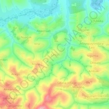 Mapa topográfico Ceda, altitud, relieve
