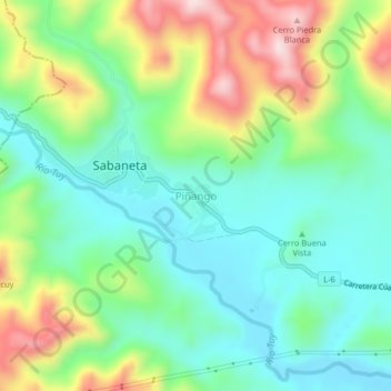 Mapa topográfico Piñango, altitud, relieve