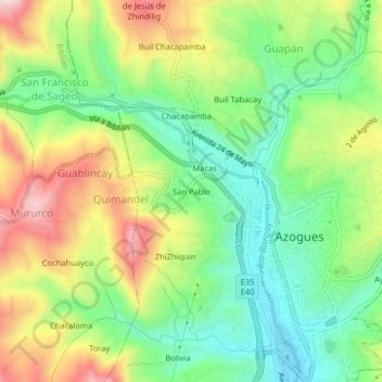 Mapa topográfico San Pablo, altitud, relieve