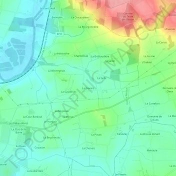 Mapa topográfico La Daviais, altitud, relieve