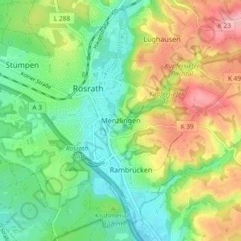 Mapa topográfico Menzlingen, altitud, relieve