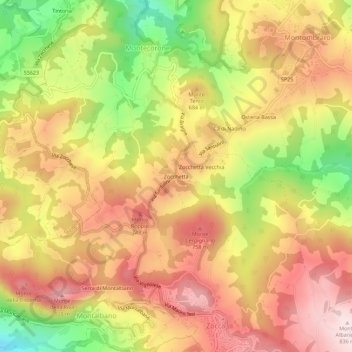 Mapa topográfico Zocchetta, altitud, relieve