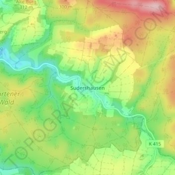 Mapa topográfico Sudershausen, altitud, relieve
