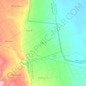 Mapa topográfico Kilo A, altitud, relieve