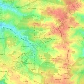 Mapa topográfico Guignan, altitud, relieve