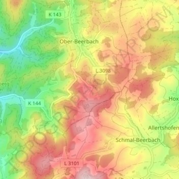 Mapa topográfico Steigerts, altitud, relieve