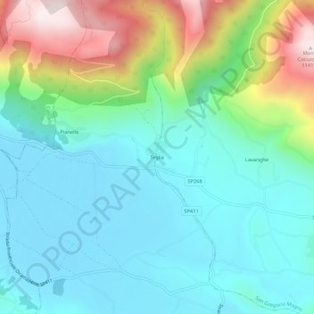 Mapa topográfico Teglia, altitud, relieve