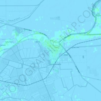 Mapa topográfico Massa Fiscaglia, altitud, relieve