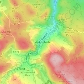 Mapa topográfico Markersbach, altitud, relieve