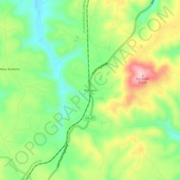 Mapa topográfico Robbins, altitud, relieve