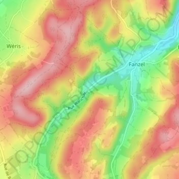 Mapa topográfico Eveux, altitud, relieve