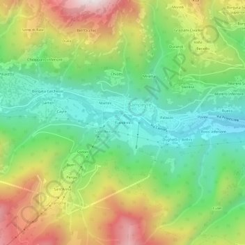 Mapa topográfico Fiandrini, altitud, relieve