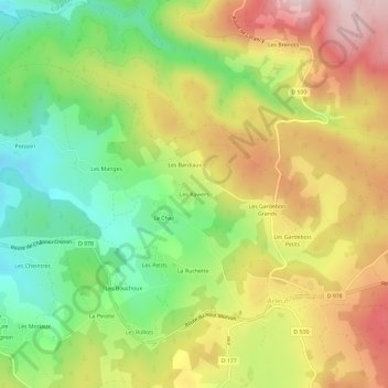 Mapa topográfico Les Raviers, altitud, relieve
